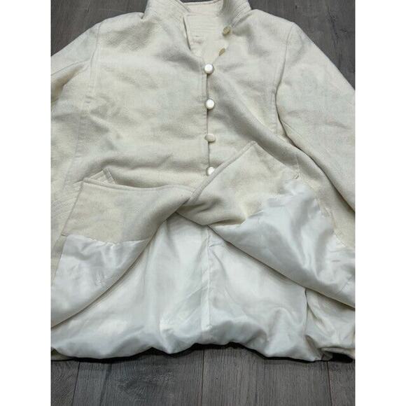 Oscar de la Renta Womens Fleece Jacket Button Down Wool Angora Cream Size 16 - Picture 3 of 16